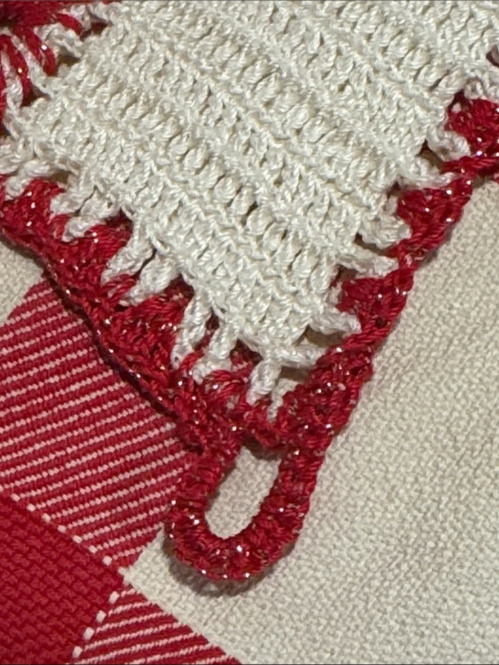 Handmade Cream and Red Crochet Pot Holder
